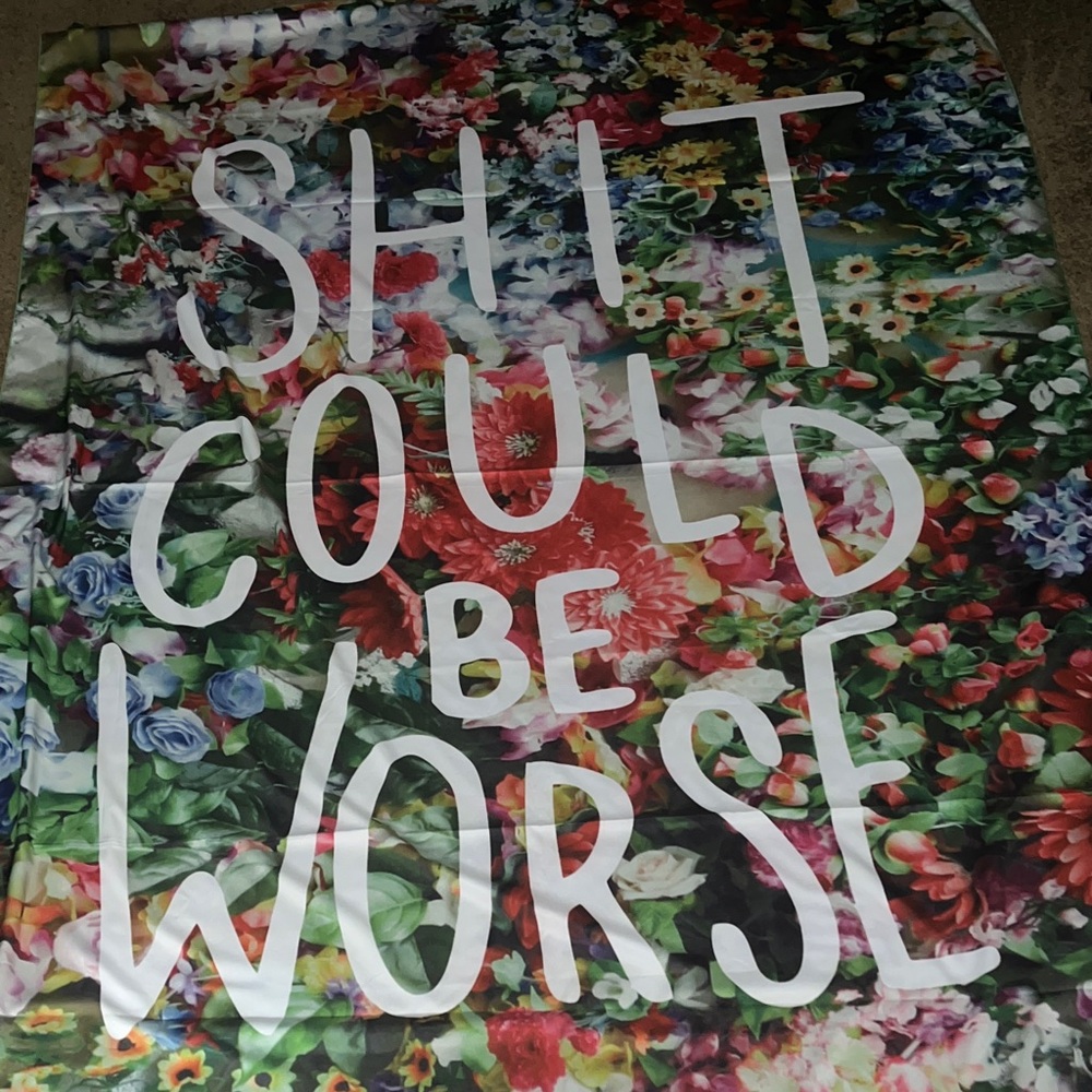 Colorful Funny Floral Tapestry with Bold Text Shit Could Be Worse